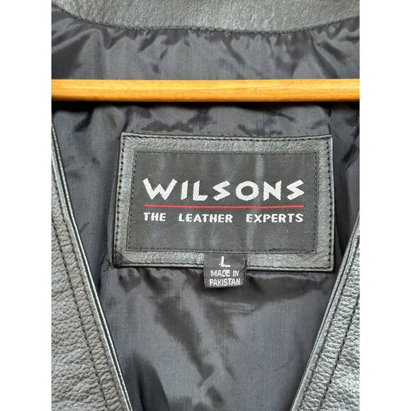 WILSONS Men's Large Leather Vest Button Up Moto Biker Style - Picture 4 of 12